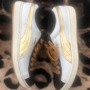 Puma Classic Basket White Brown Gold Sneakers 7